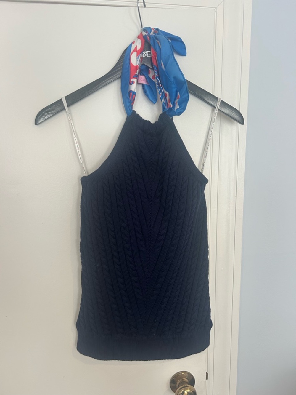 Lilly Pulitzer Navy Cable Halter Tank with Printed Scarf Tie